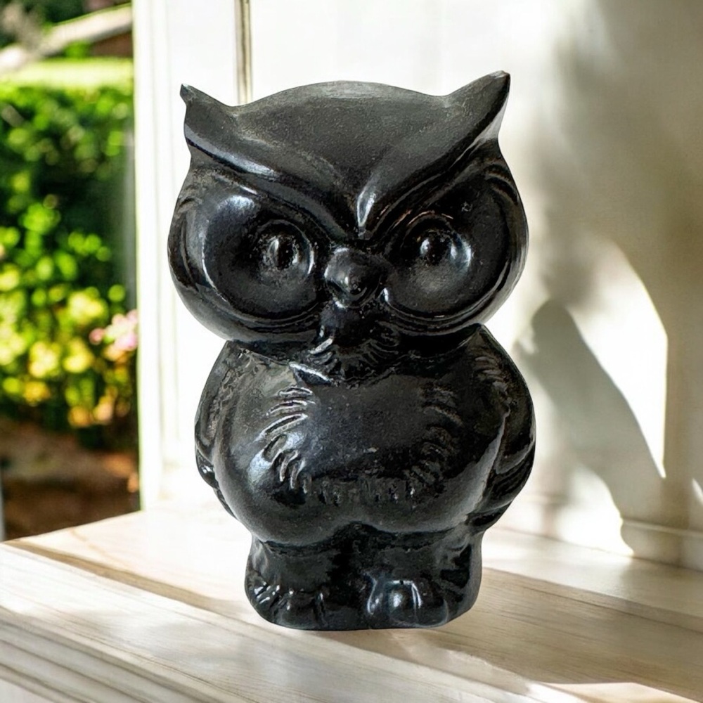 Handmade Crafted from Coal Owl Vintage Figurine Vintage